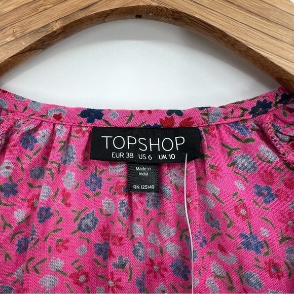 Topshop Ditsy Floral Print Embroidered Kaftan Tassel Tunic Dress in Pink US 6 - Picture 6 of 14